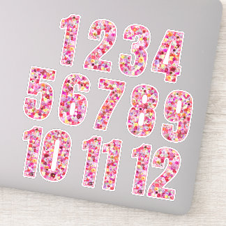 Roze Bloemige Nummers 12 Maanden Sticker