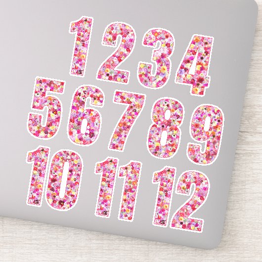 Roze Bloemige Nummers 12 Maanden Sticker (Detail)