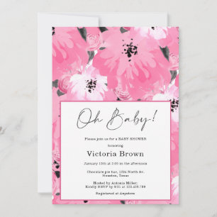 Roze Bloemige Oh Baby Shower Uitnodiging