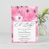 Roze Bloemige Oh Baby Shower Uitnodiging (Staand voorkant)