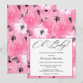 Roze Bloemige Oh Baby Shower Uitnodiging (Voorkant / Achterkant)
