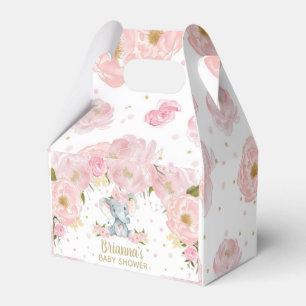 Roze Bloemige Olifant Baby Shower Verjaardag Bedankdoosjes