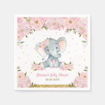 Roze Bloemige Olifant Baby Shower Verjaardag N