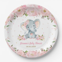Roze Bloemige Olifant Baby Shower Verjaardag