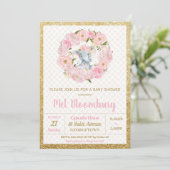 Roze bloemige olifant babyshower uitnodiging meisj (Staand voorkant)