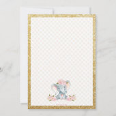 Roze bloemige olifant babyshower uitnodiging meisj (Achterkant)