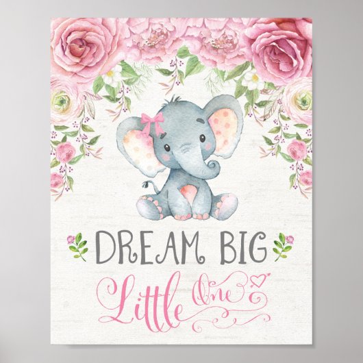 Roze bloemige olifant-kinderkamer-kunst wanddecora poster (Voorkant)