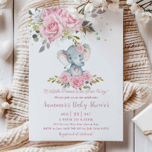 Roze bloemige olifant meisje baby shower