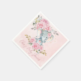 Roze bloemige olifant meisje baby shower servet