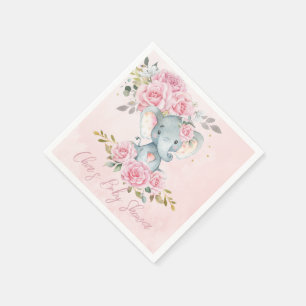 Roze bloemige olifant meisje baby shower servet