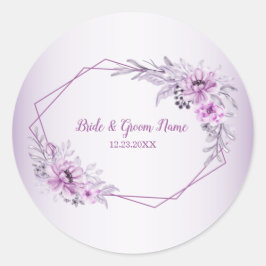 Roze Bloemige Paarse Waterverf Ronde Sticker