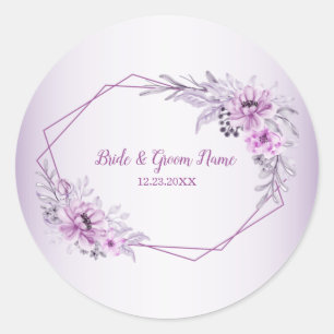 Roze Bloemige Paarse Waterverf Ronde Sticker