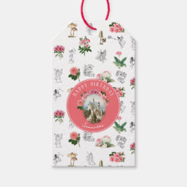 Roze Bloemige Paddenstoel Feeënhof Verjaardag Cadeaulabel