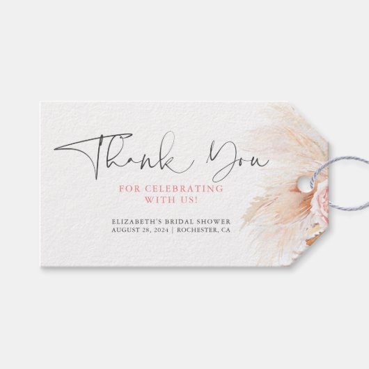 Roze bloemige pampagras Boho dank je wel Cadeaulabel (Voorkant (Horizontaal))