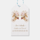 Roze Bloemige Pampagras Gedroogde Palmbladeren Bru Cadeaulabel (Voorkant)