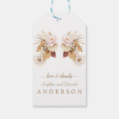 Roze Bloemige Pampagras Gedroogde Palmbladeren Bru Cadeaulabel (Achterkant)