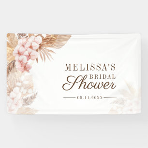Roze bloemige Pampasgras Boho Bruiloftsborrel Spandoek