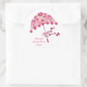Roze bloemige paraplu ronde sticker (Tas)