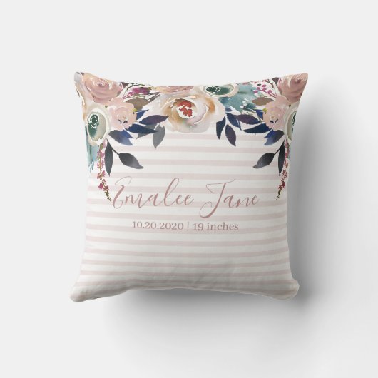 Roze bloemige pasgeboren baby meisje gepersonalise kussen (Achterkant)