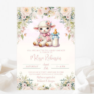 Roze Bloemige Pasgeboren Lammetje Baby Shower Kaart