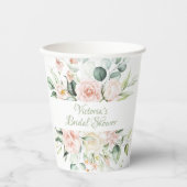 Roze Bloemige Persoonlijke Elegante Bruids-Shower Papieren Bekers (Voorkant)