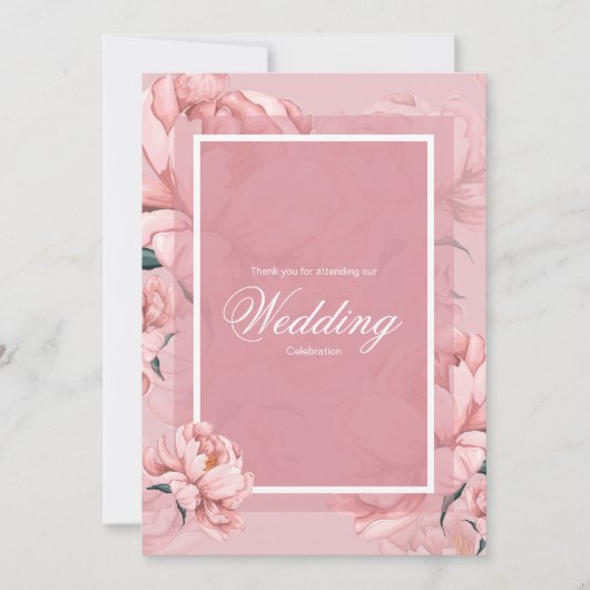 Roze bloemige pioen bloem bruiloft dank je kaart (Voorkant)