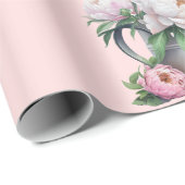 Roze Bloemige Pioen Bruidsdouche Cadeaupapier (Rol Hoek)