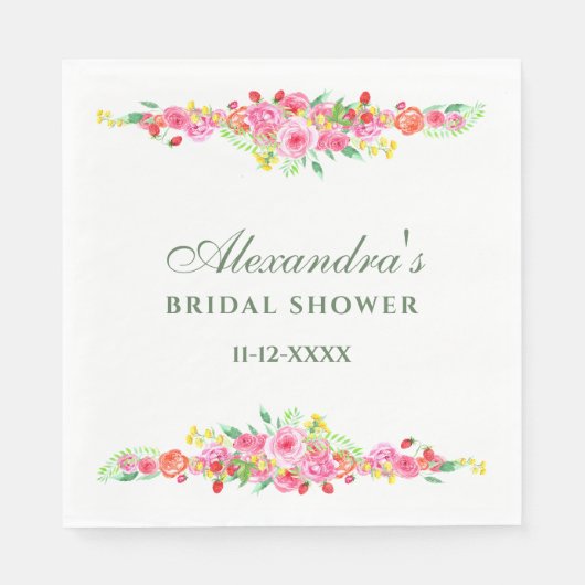 Roze Bloemige Pioen Bruidsdouche Servet (Voorkant)