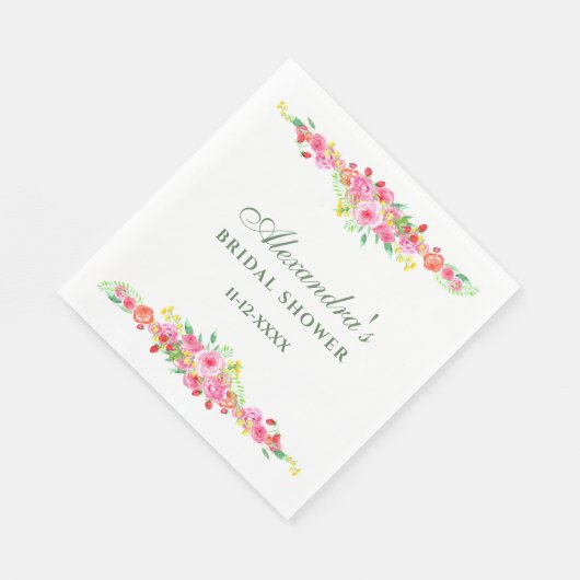 Roze Bloemige Pioen Bruidsdouche Servet (Hoek)