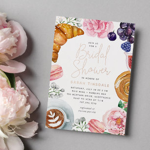 Roze Bloemige Pioen Bruiloft Brunch Roze Goud Folie Uitnodiging