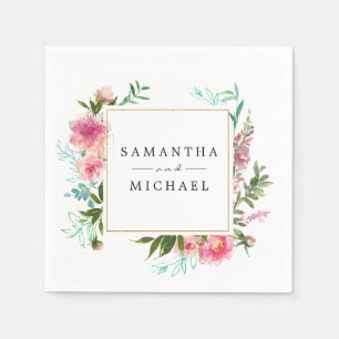 Roze Bloemige Pioen Personalized DIY Bruiloft Servet