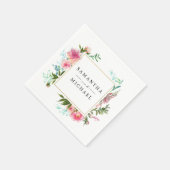 Roze Bloemige Pioen Personalized DIY Bruiloft Servet (Hoek)
