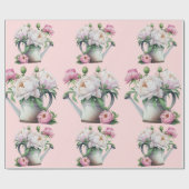 Roze Bloemige Pioenbruiloft Feest Cadeaupapier (Vlak)