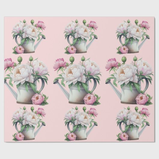 Roze Bloemige Pioenbruiloft Feest Cadeaupapier (Vlak)