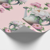 Roze Bloemige Pioenbruiloft Feest Cadeaupapier (Hoek)