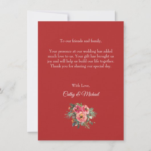Roze bloemige pioenrood moderne Chinese bruiloft Bedankkaart (Achterkant)