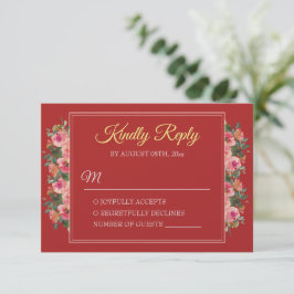 Roze bloemige pioenrood moderne Chinese bruiloft RSVP Kaartje