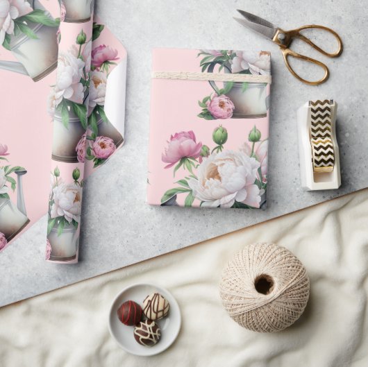 Roze bloemige pioenrozen bruidsdouche cadeaupapier (Crafts)