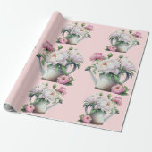 Roze bloemige pioenrozen bruidsdouche cadeaupapier (Uitgerold)