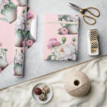 Roze bloemige pioenrozen bruidsshower cadeaupapier<br><div class="desc">Zeer mooie roze en witte pioenrozen in een getekende waterkan. Perfect voor al uw bruidsshower cadeaus.</div>