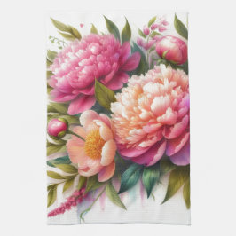 Roze bloemige pioenrozen mooie keukendoeken theedoek