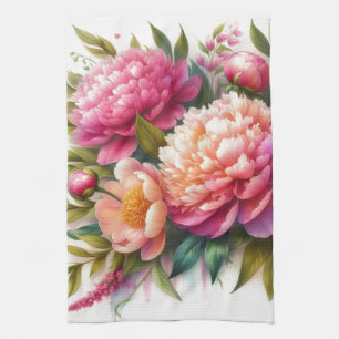 Roze bloemige pioenrozen mooie keukendoeken theedoek