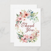 Roze Bloemige Platte Bedankkaart (Voorkant / Achterkant)