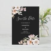 Roze bloemige platte Save The Date kaart (Staand voorkant)