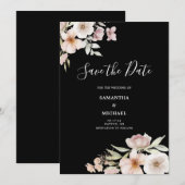 Roze bloemige platte Save The Date kaart (Voorkant / Achterkant)