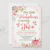 Roze bloemige pompoen 2e verjaardagsfeestje kaart (Voorkant)