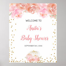 Roze bloemige pompoen Baby Shower Welkom bord