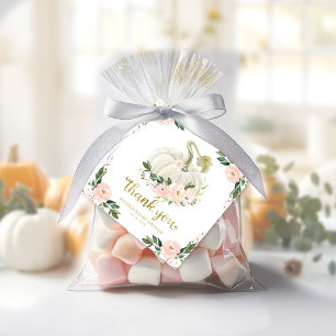 Roze Bloemige Pompoen Herfst Baby Borrel Tante Bed Bedankjes Labels