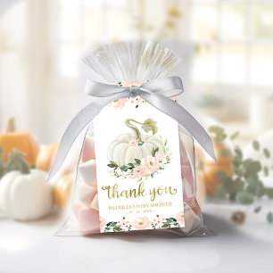 Roze Bloemige Pompoen Herfst Baby Borrel Tante Bed Cadeaulabel