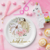 Roze Bloemige Pompoen Herfst Bruids Shower Papieren Bordje (Feest)